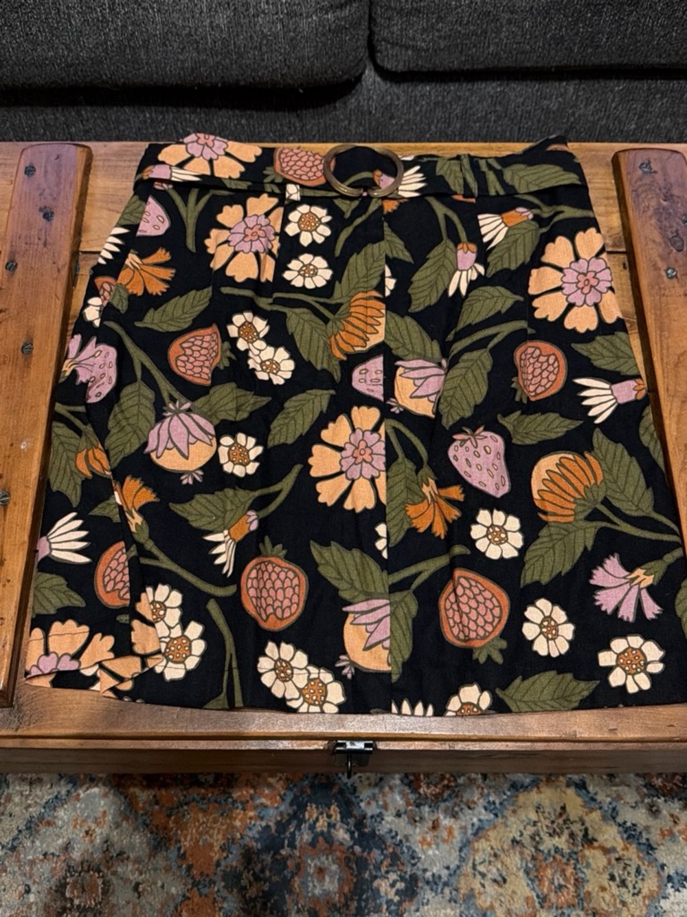 High-Rise Floral A-Line Skirt in Black with Pink & Orange Floral Print